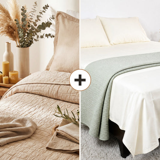 Complete Bed Bundle: Serene Nile Wave Quilt + 500 TC Sheet (Desert Sand)