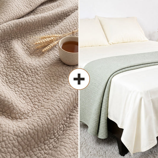 Complete Bed Bundle: Siwa Pebble Quilt + 500 TC Sheet (Desert Sand)