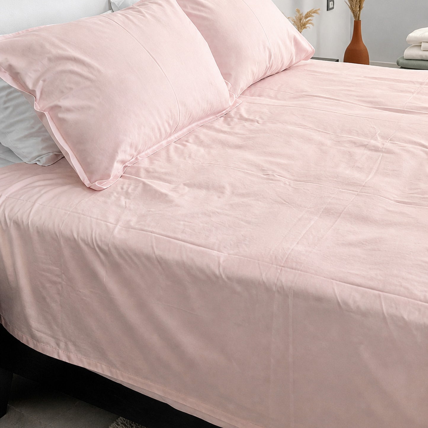Homlin Premium Sateen Cotton Bedsheet - 600 TC product photo - 10-bedsheet-set-blush-wide-vertical.jpg