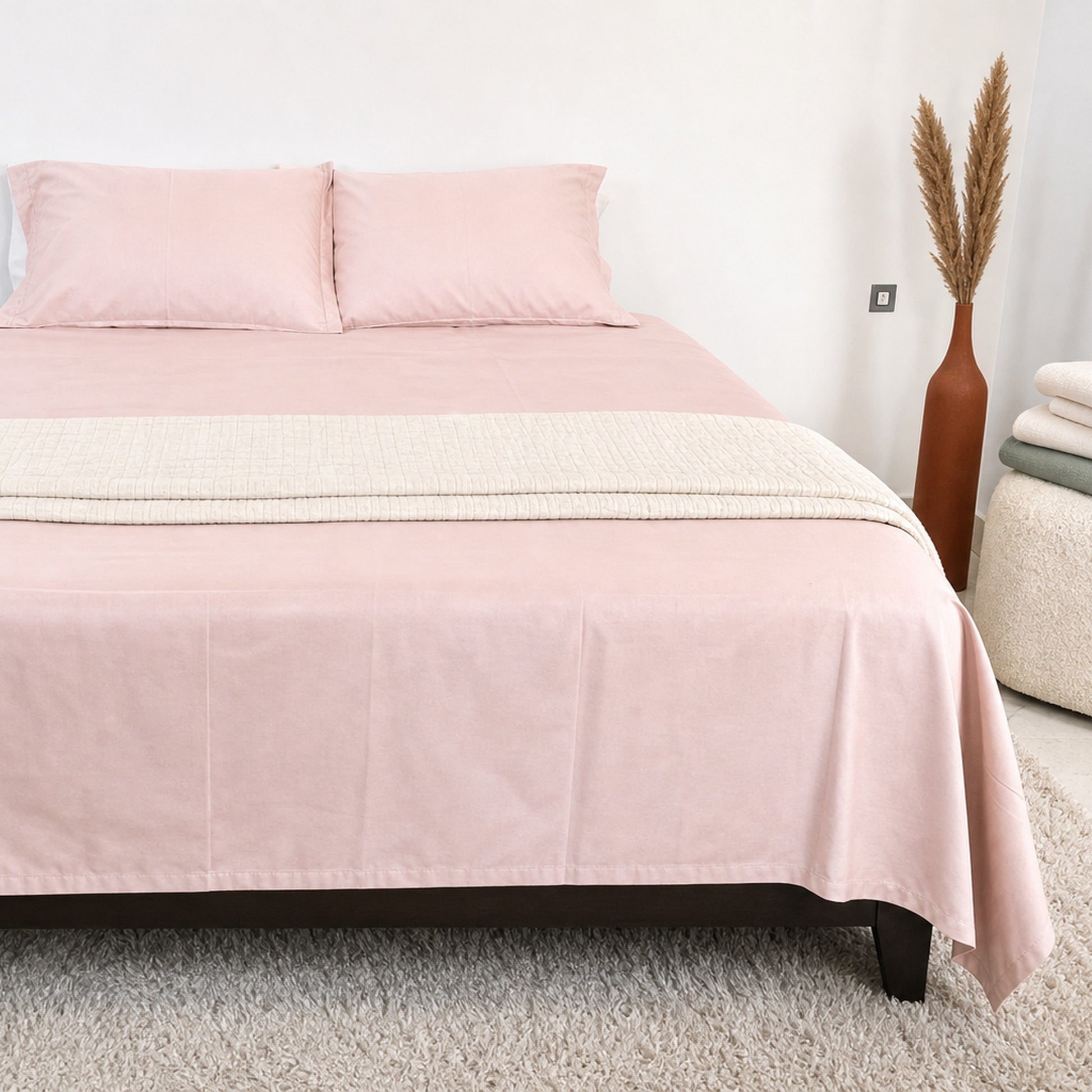Homlin Premium Sateen Cotton Bedsheet - 600 TC product photo - 16-bedsheet-set-blush-full-front-wide.jpg