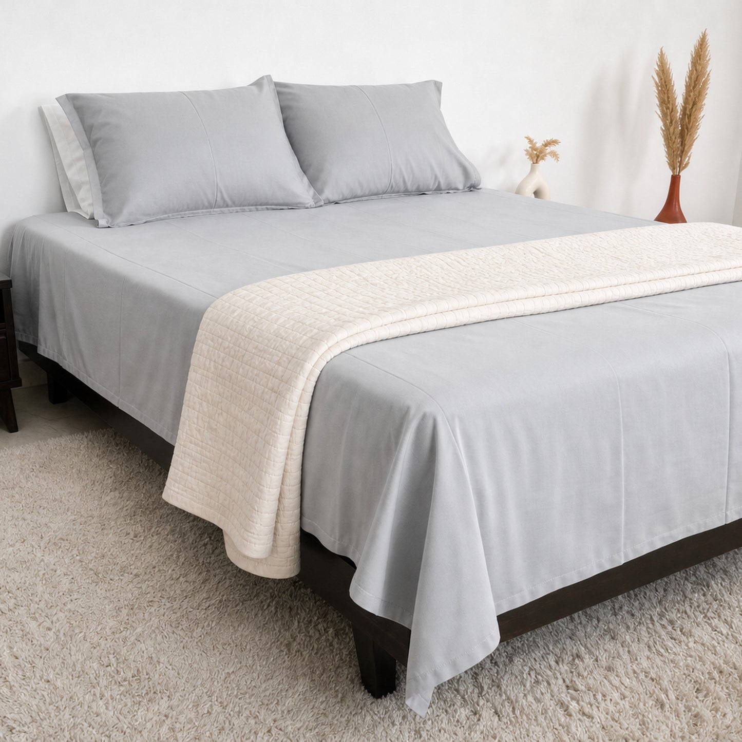 Homlin Luxury Sateen Cotton Bedsheet - 800 TC product photo - 20-bedsheet-set-gray-full-wide.jpg