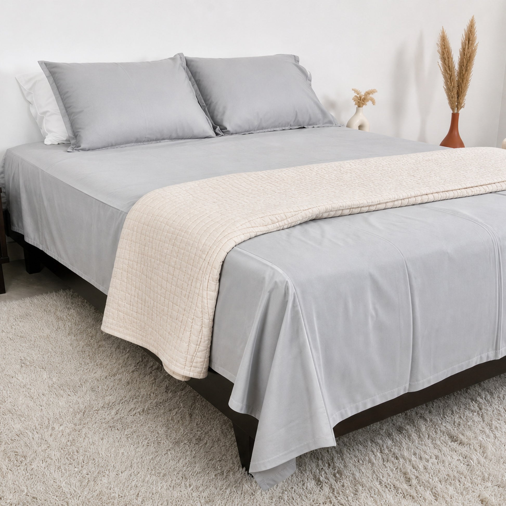 Homlin Luxury Sateen Cotton Bedsheet - 800 TC product photo - 22-bedsheet-set-gray-full-wide-alt-1.jpg