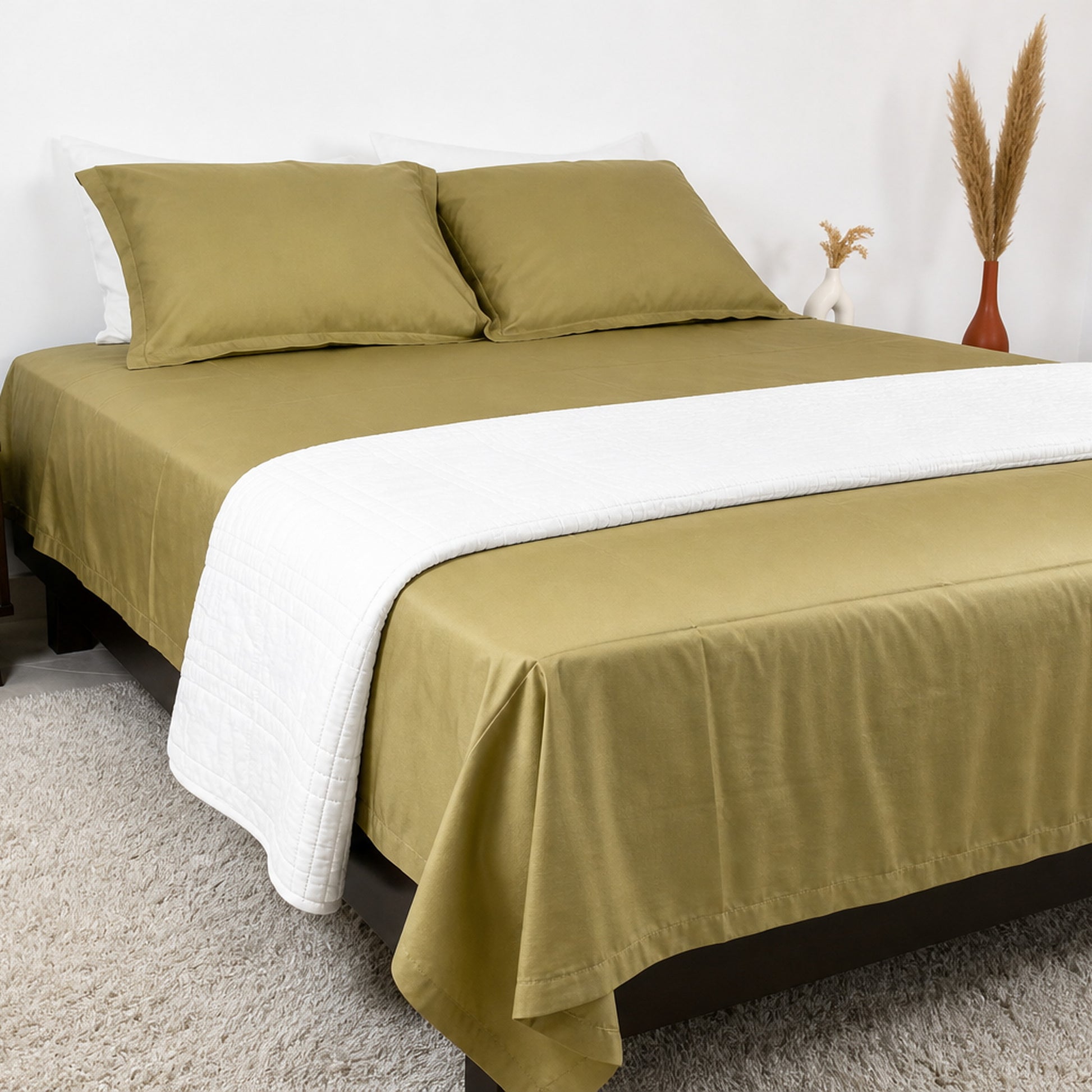 Homlin Luxury Sateen Cotton Bedsheet - 800 TC product photo - 28-bedsheet-set-olive-full-wide-alt-2.jpg