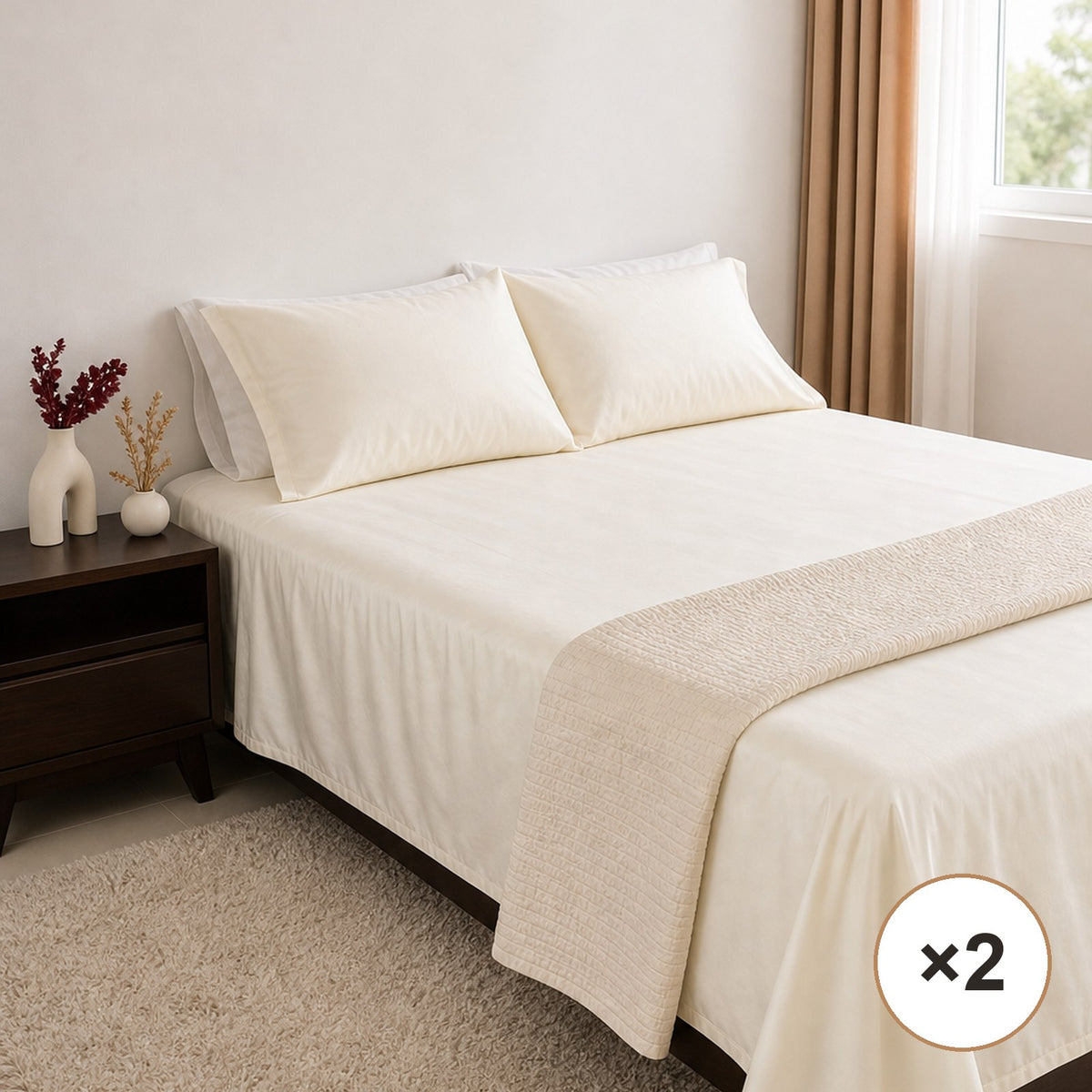 Sheet Duo: 2 x 300 TC Sateen Bedsheets (Off White)