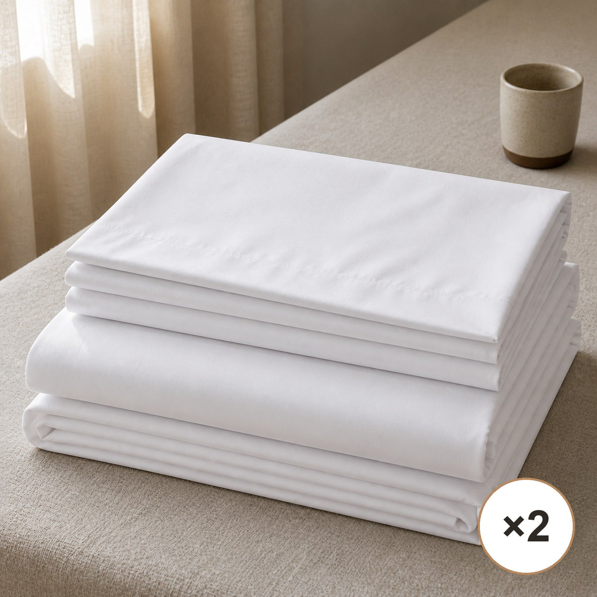 Sheet Duo: 2 x 300 TC Sateen Bedsheets (White)
