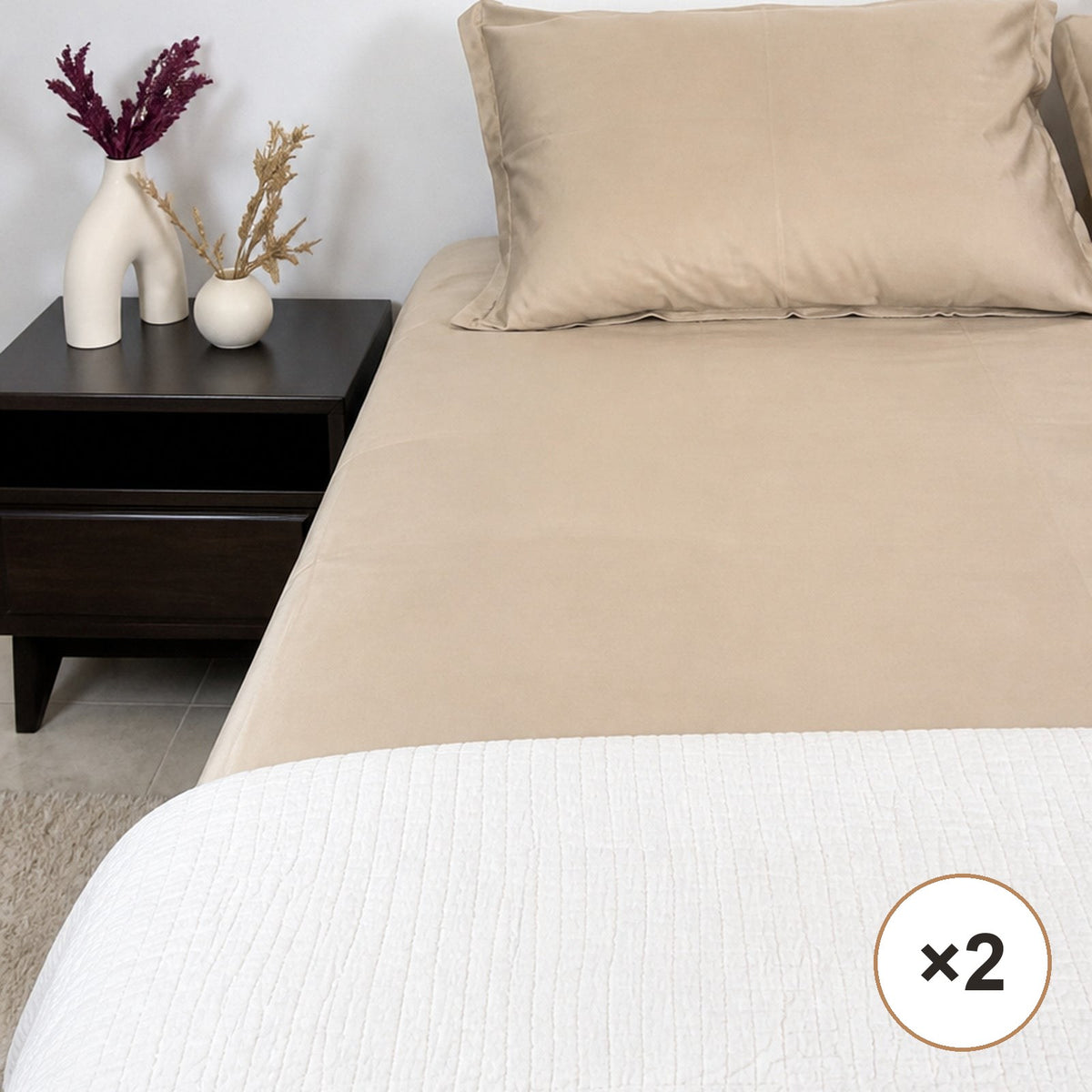 Sheet Duo: 2 x 500 TC Sateen Bedsheets (Cream)