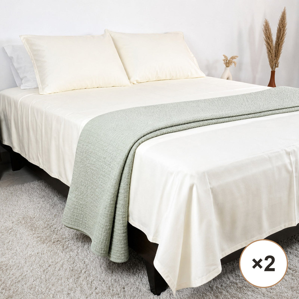 Sheet Duo: 2 x 500 TC Sateen Bedsheets (Off White)