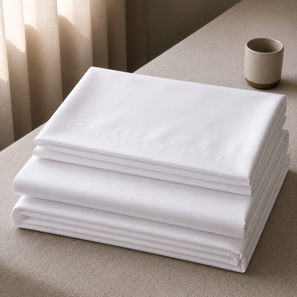 Homlin 800 TC sateen bedsheet folded in white