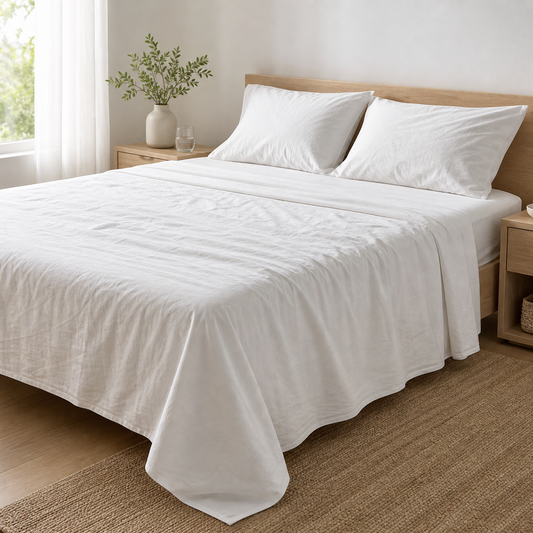 Homlin washed percale bedsheet value tier square crop with crisp matte cotton finish