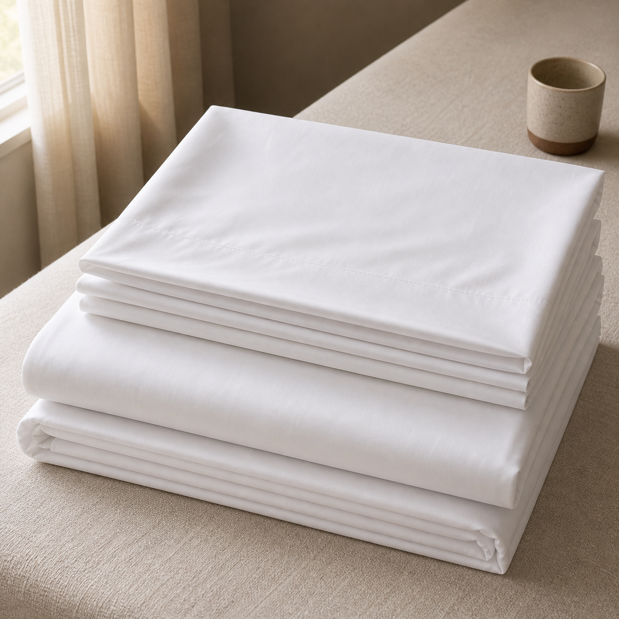 Homlin 600 TC sateen bedsheet folded in white