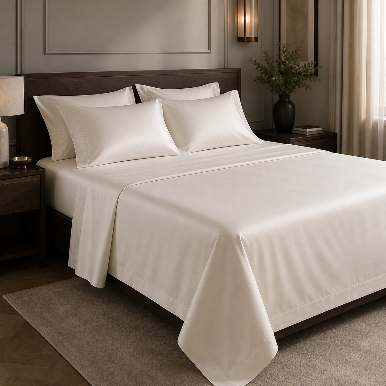 Homlin 600 TC premium sateen bedsheet square crop with denser hotel-style finish