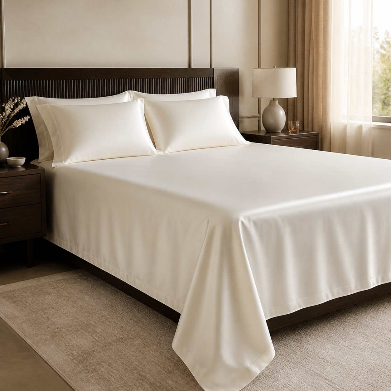 Homlin 800 TC most premium luxury sateen bedsheet square crop with rich drape