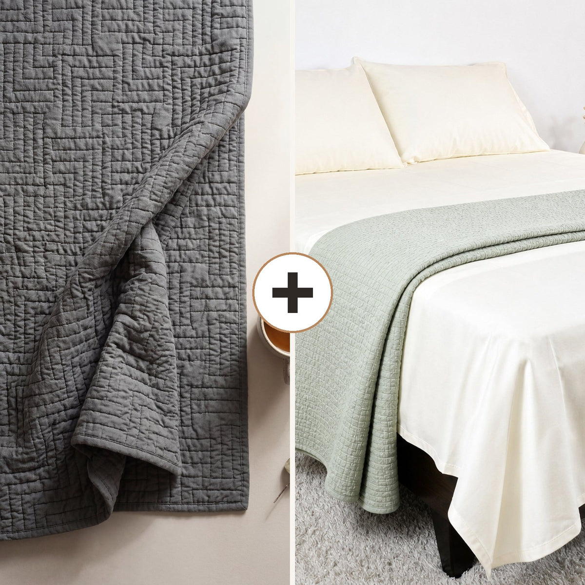 Complete Bed Bundle: Alexandria Mosaic Bed Cover + 500 TC Sheet (Charcoal Slate)