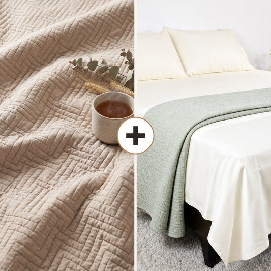 Complete Bed Bundle: Alexandria Mosaic Bed Cover + 500 TC Sheet (Desert Sand)