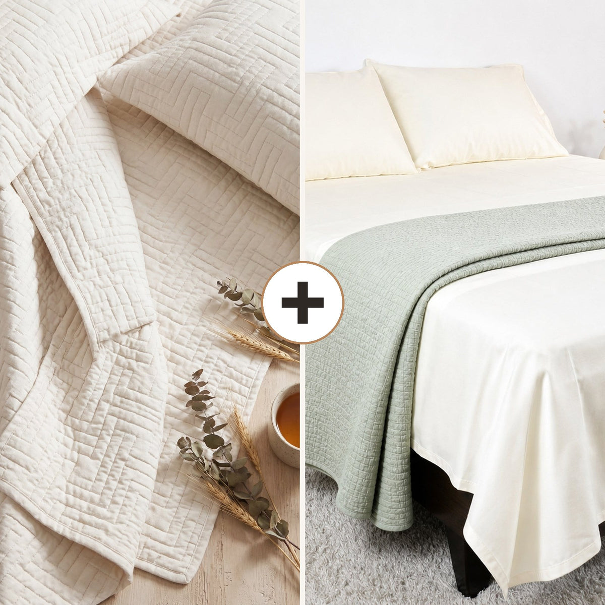 Complete Bed Bundle: Alexandria Mosaic Bed Cover + 500 TC Sheet (Ivory Mist)