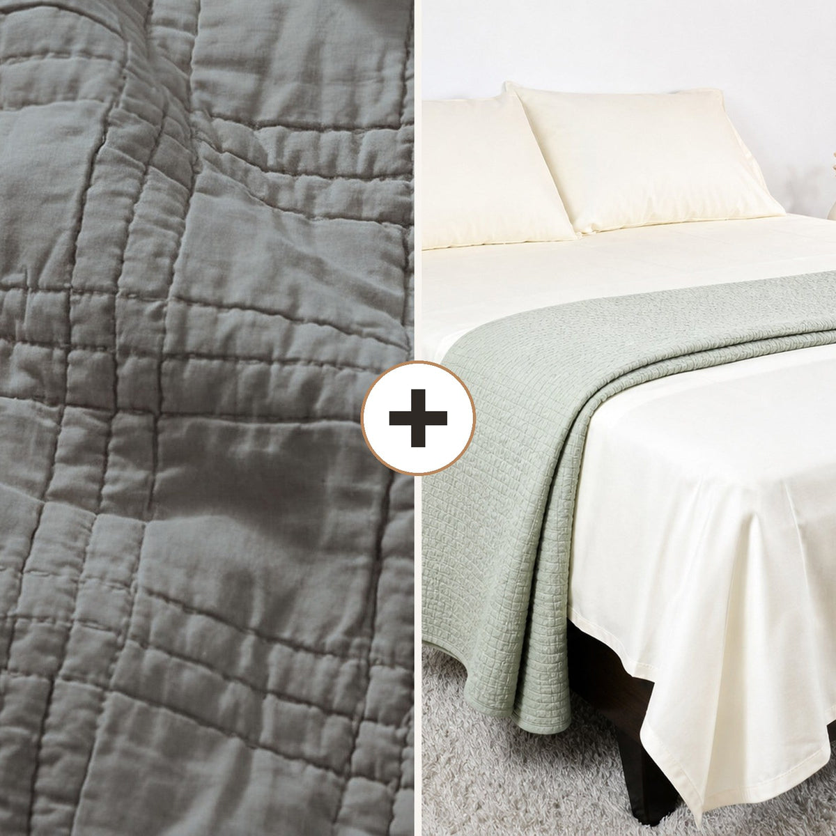 Complete Bed Bundle: Eternal Horizon Ripple Quilt + 500 TC Sheet (Charcoal Slate)