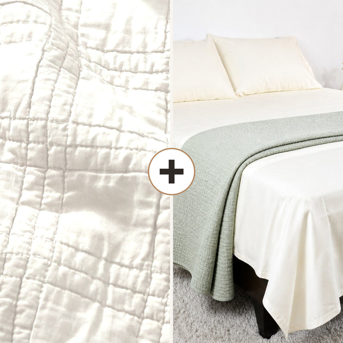 Complete Bed Bundle: Eternal Horizon Ripple Quilt + 500 TC Sheet (Ivory Mist)