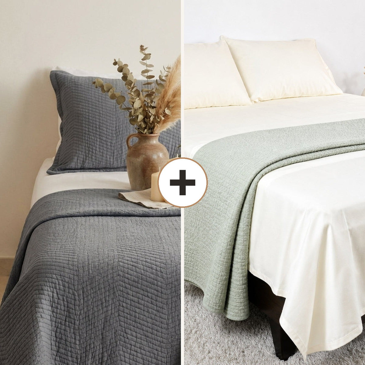 Complete Bed Bundle: Royal Giza Quilt + 500 TC Sheet (Charcoal Slate)