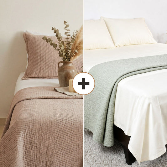 Complete Bed Bundle: Royal Giza Quilt + 500 TC Sheet (Desert Sand)