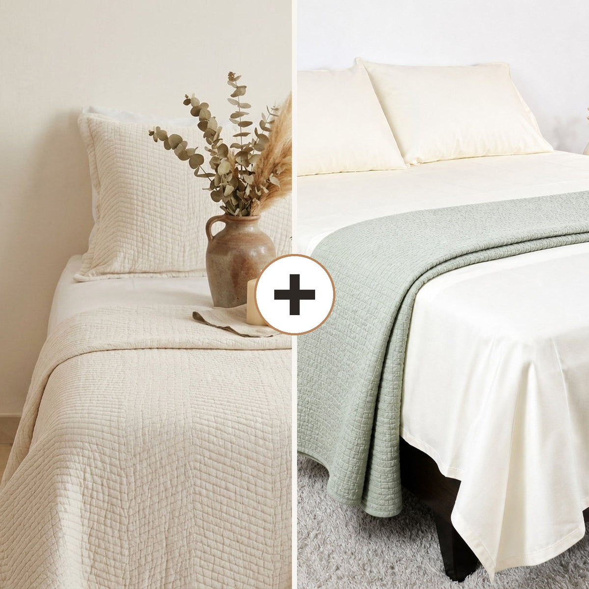 Complete Bed Bundle: Royal Giza Quilt + 500 TC Sheet (Ivory Mist)