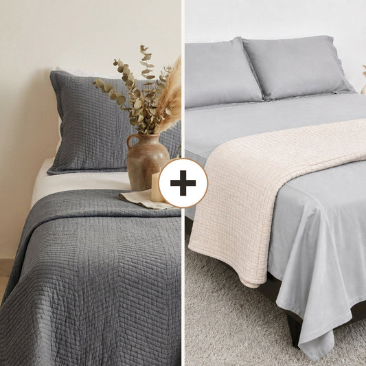 Luxury Bed Bundle: Royal Giza Quilt + 800 TC Sheet (Charcoal Slate)