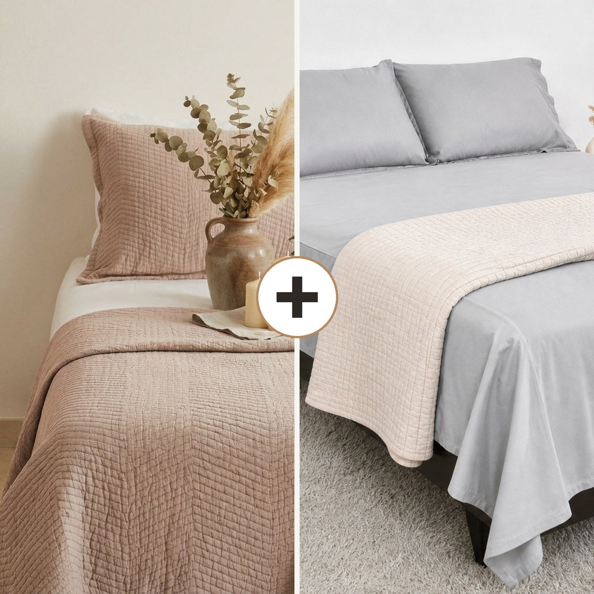 Luxury Bed Bundle: Royal Giza Quilt + 800 TC Sheet (Desert Sand)