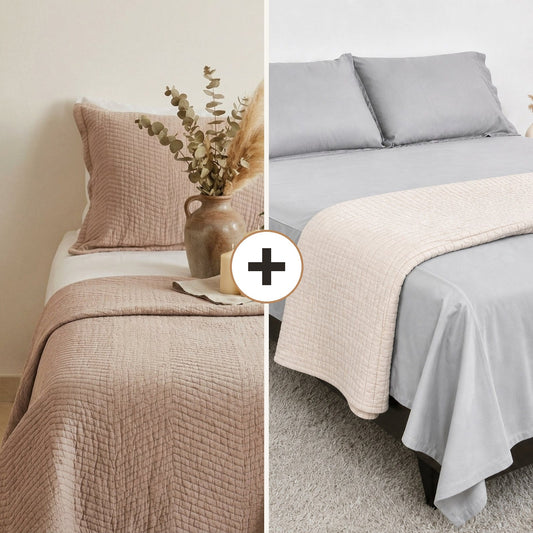 Luxury Bed Bundle: Royal Giza Quilt + 800 TC Sheet (Desert Sand)