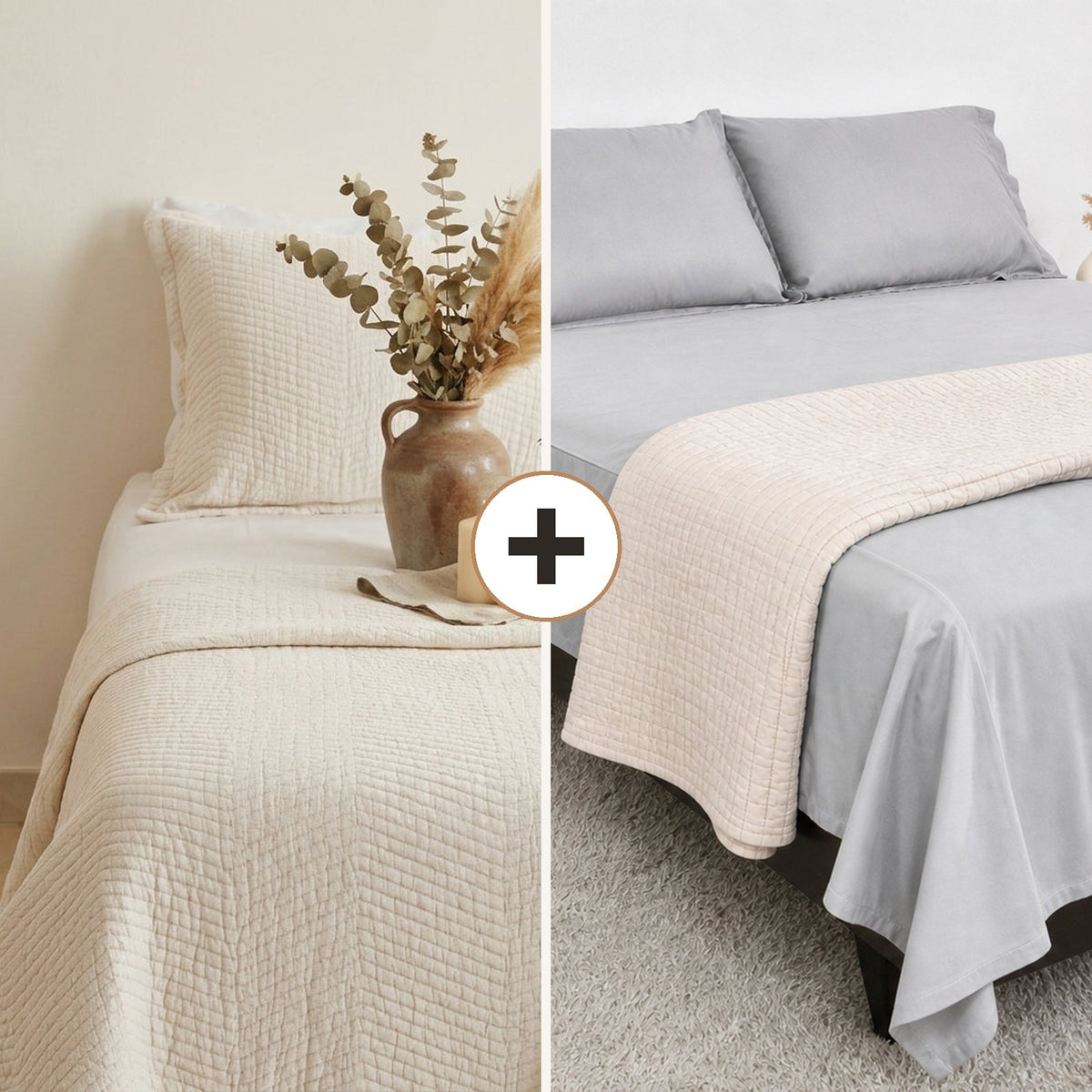 Luxury Bed Bundle: Royal Giza Quilt + 800 TC Sheet (Ivory Mist)