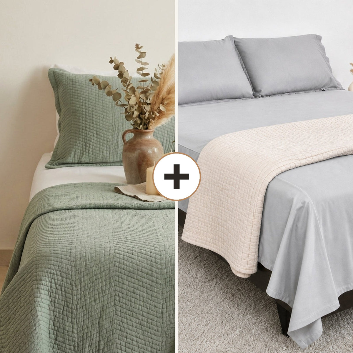 Luxury Bed Bundle: Royal Giza Quilt + 800 TC Sheet (Sage Leaf)
