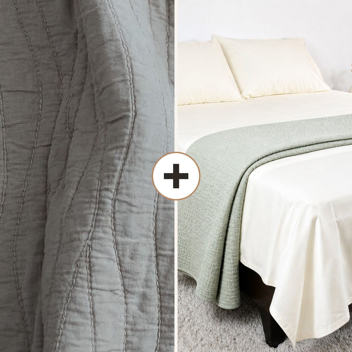 Complete Bed Bundle: Serene Nile Wave Quilt + 500 TC Sheet (Charcoal Slate)